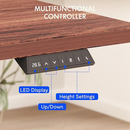 FLEXISPOT EN2 Whole-Piece Standing Desk with Clamp Power Strip, 55 x 28 Electric Stand Up Height Adjustable Desk with Cable Management (Black Frame + 55" Mahogany Top, 2 Packages)