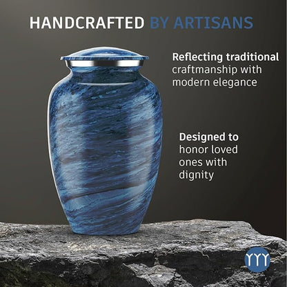Handcrafted Urn for Ashes Adult Male and Female - Cremation Urns for Human Ashes Adult Man and Woman - Decorative Funeral Urns - Memorial Urn with Artistic Teal- Includes Velvet Bag - Large
