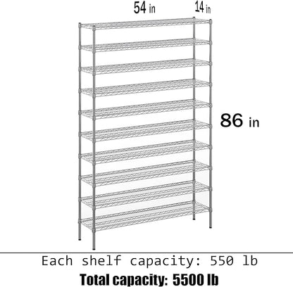 Regal Altair 14" Deep x 54" Wide x 86" Height x Wire Shelving Kit | 10-Tier | NSF Commercial Storage Rack Unit