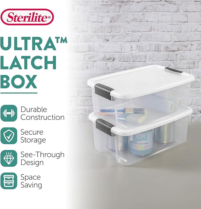 Sterilite 18-Pack Ultra Latching Box, Storage Bins with Lids, Clear Plastic, 18 Quart - Heavy-Duty Organizing Containers for Closet, Bathroom, and Office
