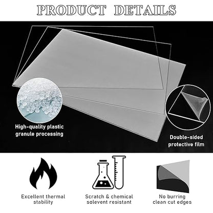 Roowest 1 Pcs 24 x 48 Inch, 1/2 Inch Thick Clear Acrylic Plexiglass Sheets Transparent Plastic Panels Sheets Cut to Size Cast Acrylic Board Panel with Protective Film for Craft DIY Project Sign Frame