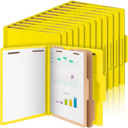 Skyygemm 60 Pcs Classification Folders Letter Size, 2 Divider Pressboard File Folders with 3. 5 Inch Expansion, 2 Prongs Fastener, Heavy Duty Office File Organizers for Teachers, Medical (Yellow)