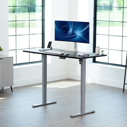 VIVO Electric 60 x 24 in Standing Desk, Memory Height Adjustment, 1B Series, Holds 220 lbs, One-Piece Black Top, Gray Frame, DESK-KIT-1G6B