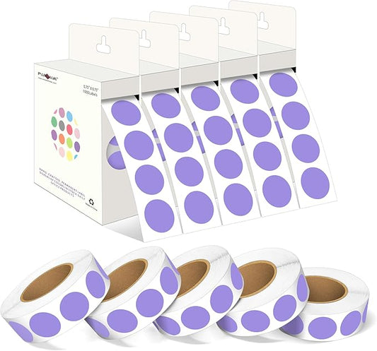 PARLAIM 3/4 Inch Roll Color Coding Labels,10000 per 10 Rolls Round Permanent Adhesive Color Coding Circle Dot Stickers for Office Home (Lavender)