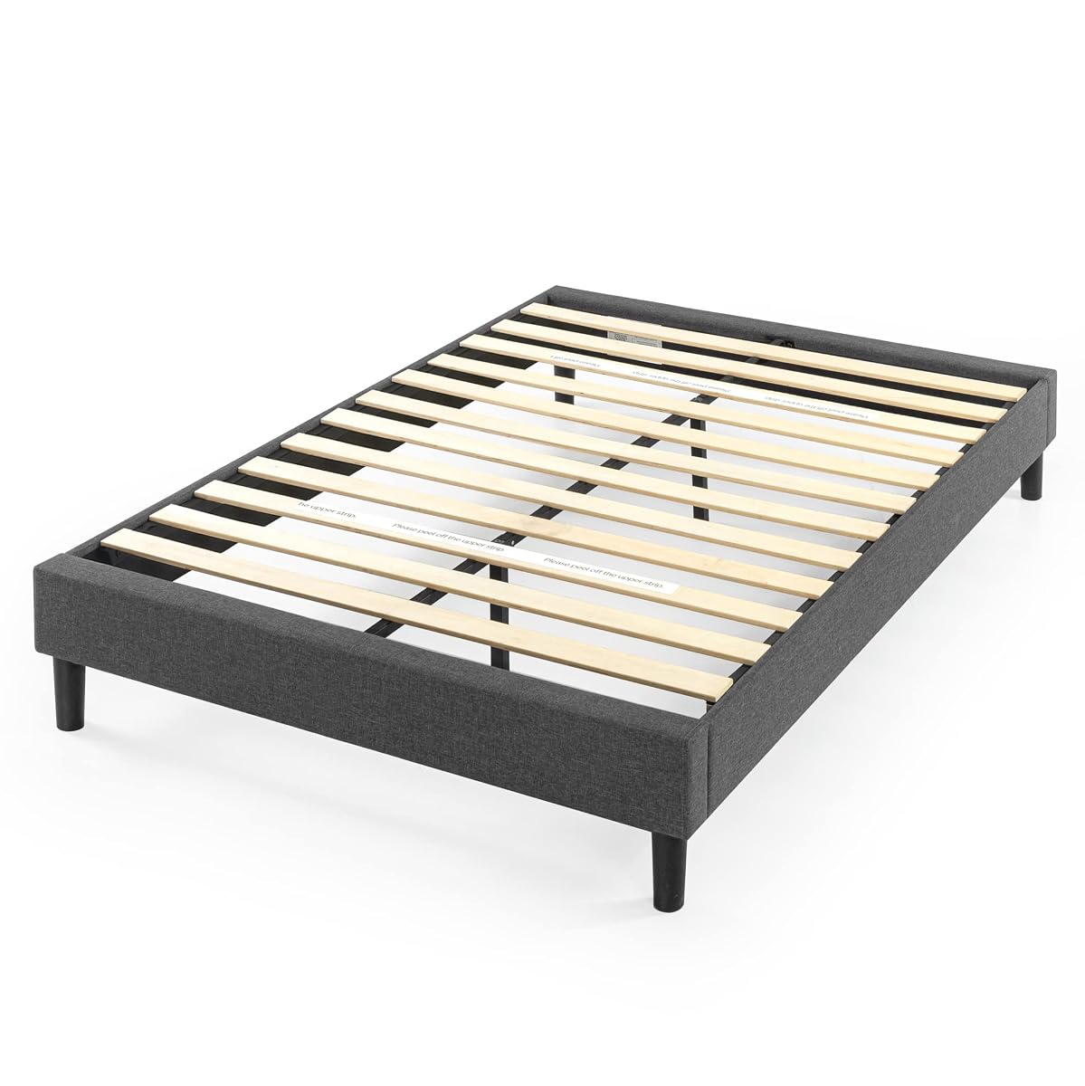 Curtis Upholstered Platform Bed Frame, Mattress Foundation, Wood Slat Support, No Box Spring Needed, Easy Assembly, Grey, Queen