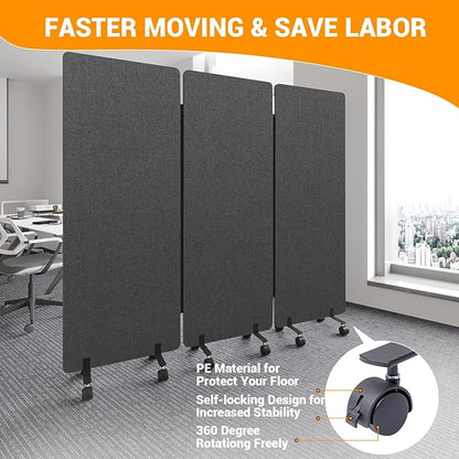 Soundproof Room Divider with Wheels, 66in Office Dividers for Sound Proofing & Reducing, 3 Panel Sound Proof Dividers for Office Partitions Portable Temporary Wall Acoustic Wall Divider，Dark Grey