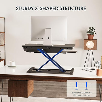 FLEXISPOT 32" Motorized Standing Desk Converter, Electric Stand up Desk Riser, Sit to Stand Dual Monitor and Laptop Workstation with Wide Keyboard Tray, Black