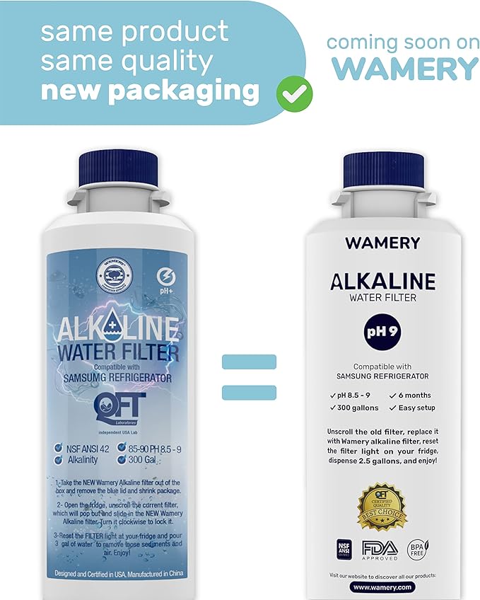 Wamery Alkaline Refrigerator Water Filter Replacement - Model DA29-00020B (HAF-CIN/EXP), 6-Month/300-Gallon, Twist-In Tool-Free Install, IAPMO to NSF/ANSI 42, 1 Pack