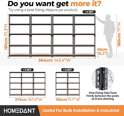 HOMEDANT 5 Tier Storage Shelves Adjustable Laminated Boltless Garage Metal Shelving Unit Heavy Duty Utility Rack Shelf Warehouse Pantry Closet Kitchen (2, (M) 35.9" W, Black)
