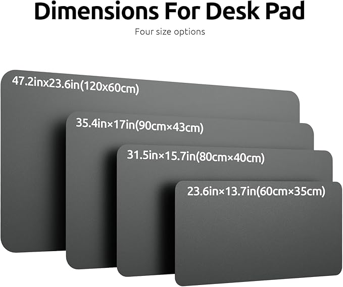 YSAGi Leather Desk Protector, Office Mat, Large Mouse Mat, Non-Slip PU Leather Blotter, Laptop Desk Pad, Waterproof Writing Pad for Office and Home (Dark Grey, 35.4" x 17")