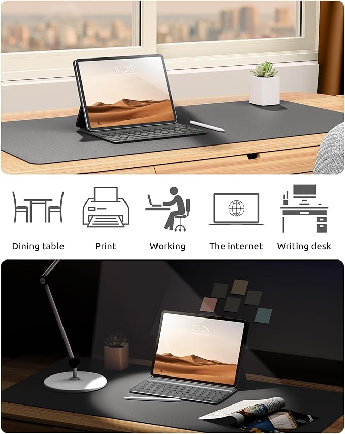 YSAGi Leather Desk Protector, Office Mat, Large Mouse Mat, Non-Slip PU Leather Blotter, Laptop Desk Pad, Waterproof Writing Pad for Office and Home (Dark Grey, 35.4" x 17")