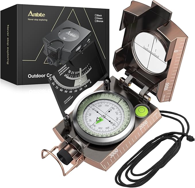 Anbte Compass Hiking Survival, IP65 Waterproof Metal Compass with Sighting Clinometer and Carry Bag, Multifunctional, Professional, for Camping Hunting Hiking Navigation