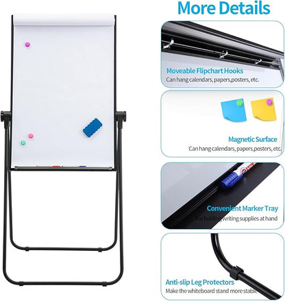 DexBoard U-Stand Whiteboard Easel-36x24 inches Double Sided Magnetic Dry Erase Board Easel, Height Adjustable & 360 Degree Rotating White Board, Black