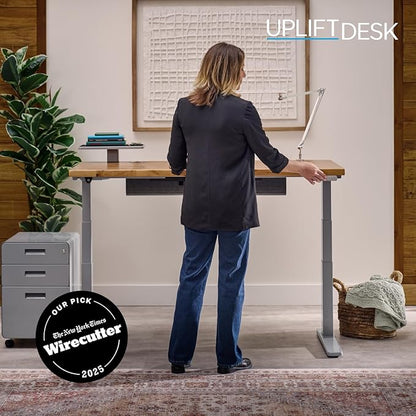 UPLIFTDESK V3 2-Leg White Laminate Wood Standing Desk – Adjustable Height, Advanced 1-Touch Memory Keypad, Under Desk Cable Management, Wire Grommets & Rocker Board (Black C-Frame, 48 x 30 inch)