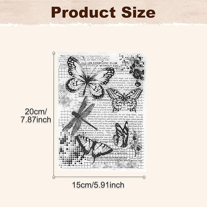 UCEC Retro Butterfly Vintage Stamps for Crafting, Clear Stamps for Card Making, Silicone Clear Travel Stamp for Journals DIY Scrapbooking Journal Home Decoration, 7.87x5.91inch, 1 Sheet