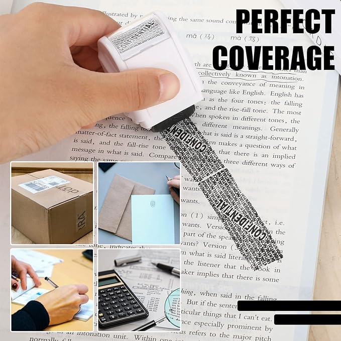 Nezyo 2 Pack Identity Protection Roller Stamp Identity Theft, Confidential, Privacy Roller Stamp Information Blocker and 4 Pack Refill Ink for ID Account Data Address Security(White)