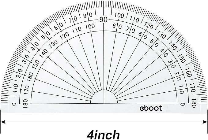 EBOOT 25 Pcs Math Protractors Plastic Protractor 180 Degrees, 4 Inches (Clear)