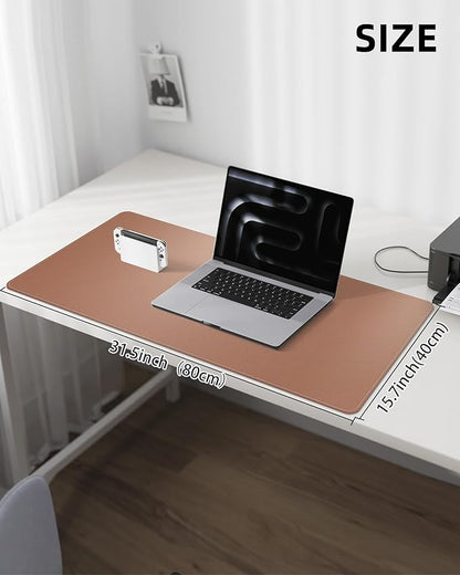 Leather Desk Pad Protector, Mouse Pad, Office Desk Mat, Non-Slip PU Leather Desk Blotter, Laptop Desk Pad, Waterproof Desk Writing Pad for Office and Home (Champagne Gold, 31.5" x 15.7")
