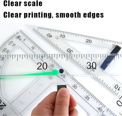 Magnetic Geometry Tool, Protractor, Triangle Rulers Easy Attachment Blackboard Measurement Kit, Teacher Board Protractor Multi-Purpose Kit Large (Transparent-3pc)