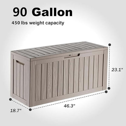 EasyUp 90 Gallon Deck Boxes Waterproof, Outdoor Large Storage Boxes with Lids, Outside Resin Storage Box & Deck Boxes for Patio, Garden Use(Gray)