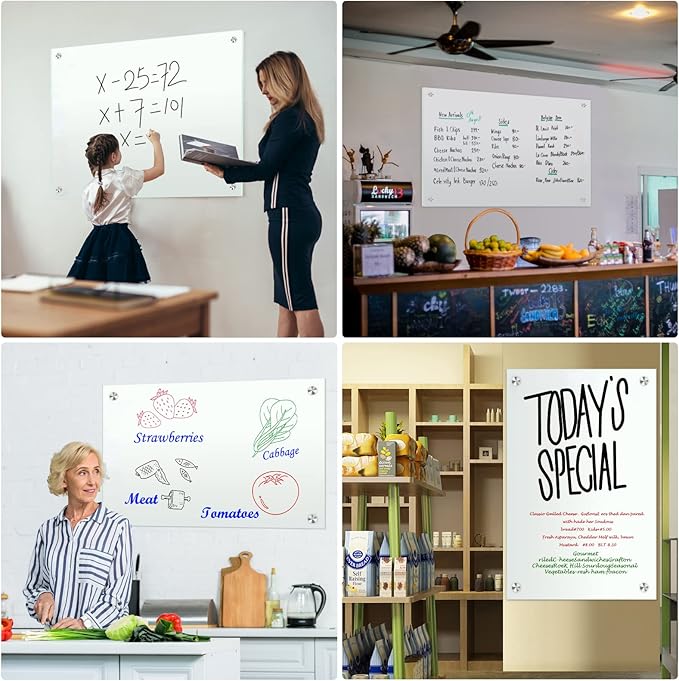 H-Qprobd Dry Erase White Board 48"x36" Glass Magnetic Whiteboard for Wall, Includes 12 Magnets, 8 Markers and 2 Erasers