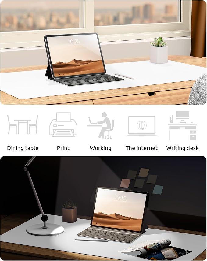 YSAGi Leather Desk Protector, Office Mat, Large Mouse Mat, Non-Slip PU Leather Blotter, Laptop Desk, Waterproof Writing Pad for Office and Home (White, 23.6" x 13.8")
