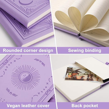 Blank Journal Notebook for Women Men, 192 Pages, A5 (5.7'' x 8.3'') | Hardcover Leather Notebook with 100GSM Thick Paper for Traveling, Sketching, Drawing, Painting (Light Purple)