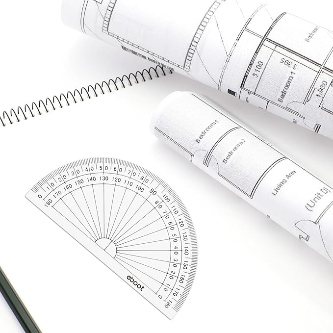 EBOOT 25 Pcs Math Protractors Plastic Protractor 180 Degrees, 4 Inches (Clear)