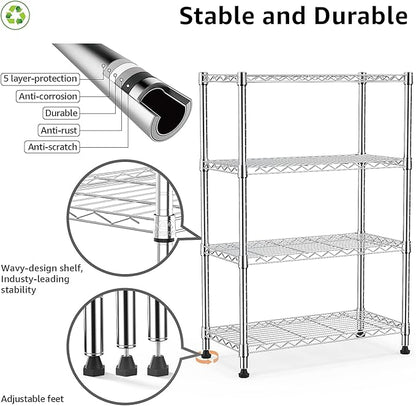 M MZG 1000 lbs Storage Shelving 4-Tier Utility Shelving Unit Steel Organizer Wire Rack for Home,Kitchen,Office,Chrome (13.7" D x 23.6" W x 53.4" H)