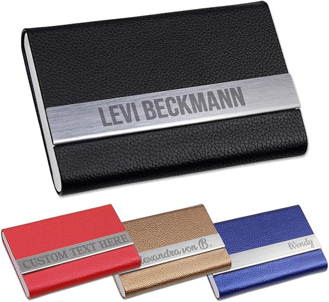 Taikuri Custom Business Card Holder Personalized Engraved Leather Business Card Case Holder Customized Your Text/Logo for Women/Men as Business/Unique Gift