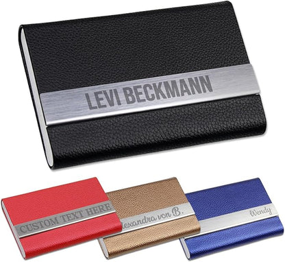 Taikuri Custom Business Card Holder Personalized Engraved Leather Business Card Case Holder Customized Your Text/Logo for Women/Men as Business/Unique Gift