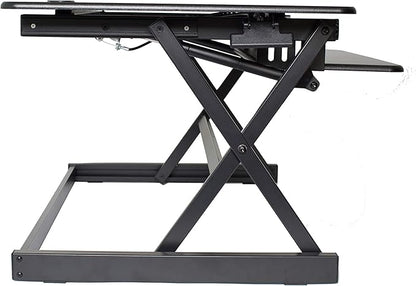 Rocelco 40" Large Height Adjustable Standing Desk Converter - Quick Sit Stand Up Dual Monitor Riser - Gas Spring Assist Computer Workstation - Retractable Keyboard Tray - Black (R DADRB-40)