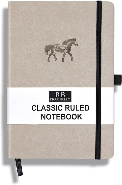 RICCO BELLO Lined Journal Notebook, Horse, Faux Leather Hardcover | With Pen Holder, College Ruled, 96 Sheets / 192 Pages, 5.7 x 8.4 Inches
