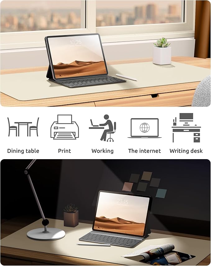 YSAGi Leather Desk Pad Protector, Office Desk Mat, Large Mouse Pad, Non-Slip PU Leather Desk Blotter, Laptop Desk Pad, Waterproof Desk Writing Pad for Office and Home (Cream, 23.6" x 13.8")
