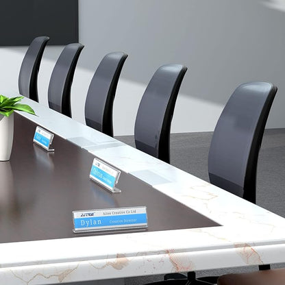 Acrylic 12 Pack Name Plates for Desks, AITEE 2x8 Clear Desk Name Plate Personalized, Desk Sign Holder for Table Display, Tent Name Plate Display for Office Conference, Business Event/School Classroom