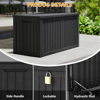 Yardgrace 200 Gallon Outdoor Storage Box Waterproof, Resin Deck Boxes with Lockable Lid & UV-Resistant for Patio, Pool, Garden Furniture Cushions & Accessories, Black