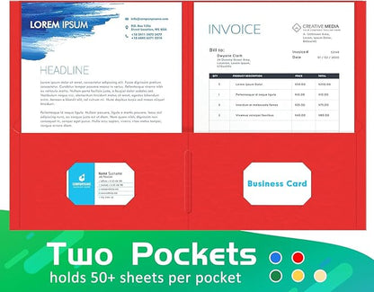 Two Pocket Folder, HERKKA 125 Pack 2 Pocket Folders with Business Card Slot, Letter Size Paper Folders Designed for Office and Classroom Use, Assorted 5 Colors