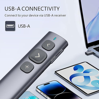 Norwii N95 Presentation Clicker, PowerPoint Clicker for Presentation Remote, Rechargeable Wireless Presenter Pointer, Slide Advancer for PC/Laptop/e-Book in Classroom, Auditorium, Church (Green,USB-A)