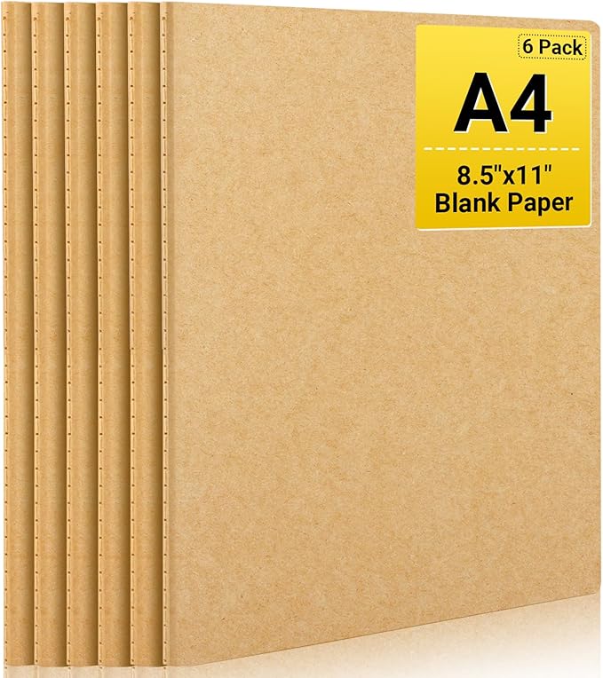 EUSOAR Notebook Journal, 6 Packs Large A4 8.5" x 11" 40 Sheets/ 80 Pages, 100gsm Thick Paper Kraft Blank Journal Notebook, Sketchbook Composition Diary Subject Notebooks Planner Journal