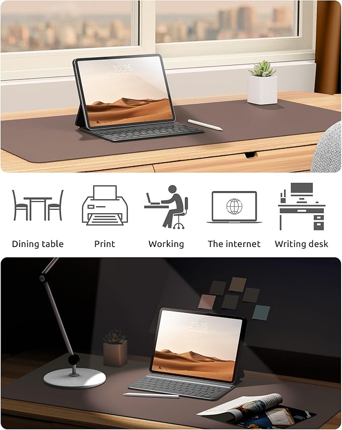 YSAGi Leather Desk Protector, Office Mat, Large Mouse Mat, Non-Slip PU Leather Blotter, Laptop Pad, Waterproof Writing Pad for Office and Home (Chocolate, 23.6" x 13.8")