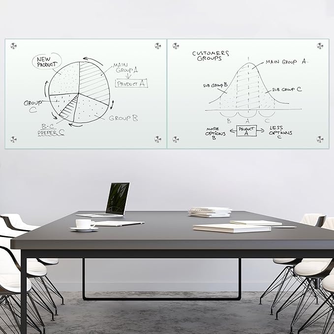 H-Qprobd Glass White Board for Wall Dry Erase Board 48" x 32" (2pcs) Magnetic Presentation Whiteboard for Home, Office and School