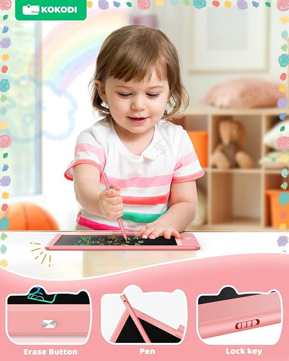 KOKODI LCD Writing Tablet, 8.5 Inch Toddler Doodle Board Drawing Tablet, Erasable Reusable Electronic Drawing Pads, Educational and Learning Toy for 3-8 Years Old Boy and Girls (Pink)