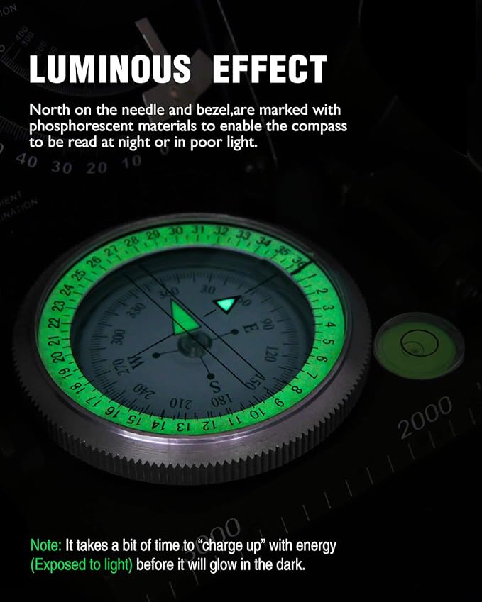Eyeskey Multifunctional Military Sighting Navigation Compass with Inclinometer | Impact Resistant & Waterproof Compass for Hiking, Camping