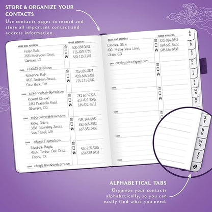 Legend Planner Address Book with Alphabetical Tabs – Mini Telephone Contacts Book for Phone Numbers, Addresses, Passwords, Small (Purple)