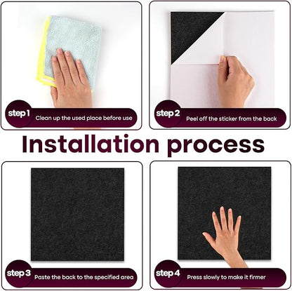 Bouiexye Felt Cork Board Tiles 6 Pack Black Bulletin Boards 12"x12" - 1/2" Thick Corkboards for Wall Bulletin Board Self Adhesive with 100 Push Pins for Wall School Home Office