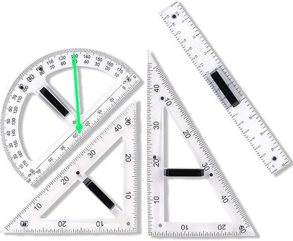 Magnetic Geometry Tool, Protractor, Triangle Rulers Easy Attachment Blackboard Measurement Kit, Teacher Board Protractor Multi-Purpose Kit Large (Transparent-4pc)