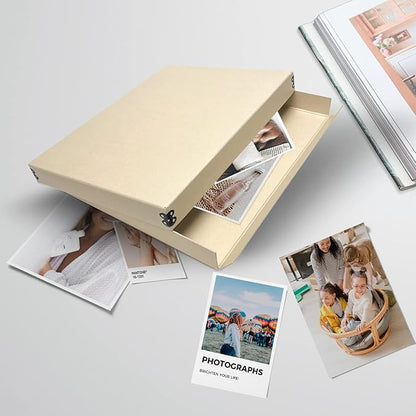 Lineco Museum Archival Storage Box, 11.75x15.25x1.5 in. Drop Front Design. Acid-Free with Metal Edge. Organize Photos, Pictures, Prints, Documents, Crafts, DIY. Tan, 1 Pack