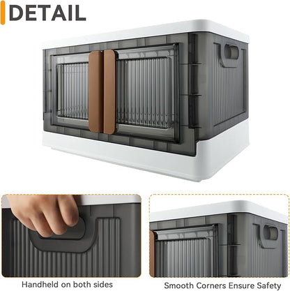AssHMKIT Storage Bins, Plastic Cabinet, 8.4 Gallon Capacity (32L Per One), 4 Pack, Stackable Collapsible Drawer, with Door and Buckle, Organizer for Home and Office, Transparent