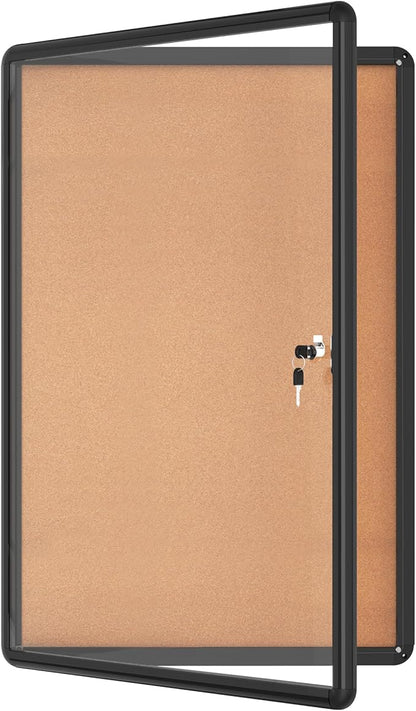 Mifuro 36"x24" Enclosed Bulletin Board, Lockable Weather-Resistant Aluminum Cork Noticeboard for School & Office, Black Frame w/Cork
