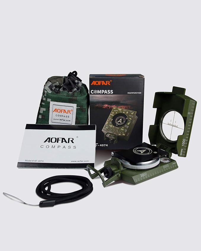 AOFAR AF-4074 Military Compass for Hiking,Lensatic Sighting Waterproof,Durable,Inclinometer for Camping,Boy Scount,Geology Activities Boating